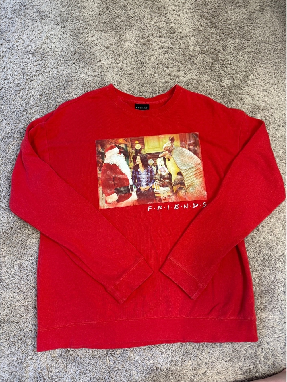 Friends Red Crewneck Sweatshirt with Holiday Graphic Large
